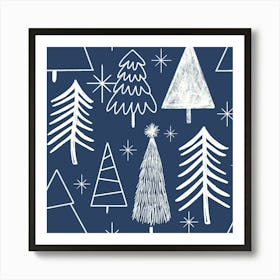 Christmas Tree Evergreen Tree Pine Tree Blue Art Print