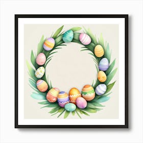 Easter Wreath With Dyed Eggs In A Watercolor Painting Style Poster