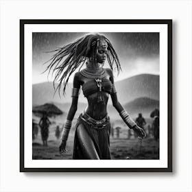 African Woman In The Rain 1 Art Print