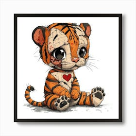 Patchwork Cartoon Baby Tiger Poster