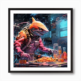 Shark In The Kitchen in Cyberpunk Futuristic Enviroment Art Print