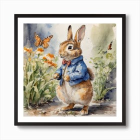 Peter Rabbit and Flowers Art Print