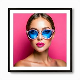 Firefly Blue Eyes, Fashion, Pink Glasses, Pink Lips, Pink Background, Glass Lens, Stylish, Vibrant, (10) Art Print