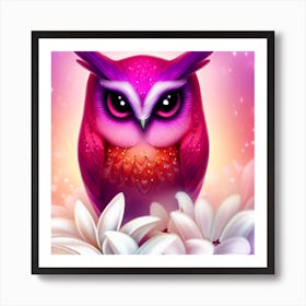 Owl With Flowers 13 Art Print