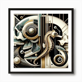 Skull and Seahorse (art deco version) Art Print