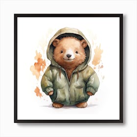 Watercolour Cartoon Wombat In A Hoodie 2 Art Print