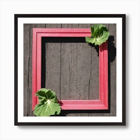 Red Frame With Green Leaves Art Print