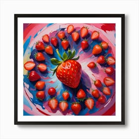 A Still Life Of Strawberries Arranged In A Circle On A Colorful Background Art Print