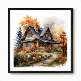 Watercolor Of A Cabin Art Print