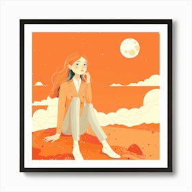 Girl Sitting On The Moon Art Print