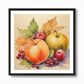 Watercolor Of Apples And Berries Art Print