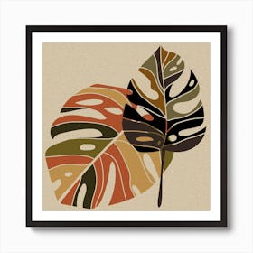 Tropical Leaves Plant Leaves Monstera Boho Retro Art Print