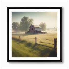 Barn In The Mist Art Print