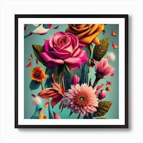 Flowers And Birds Art Print