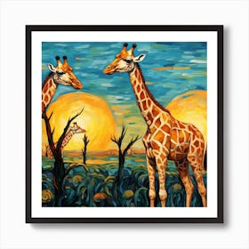 Giraffes At Sunset 6 Art Print