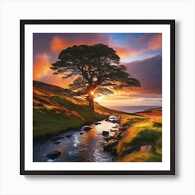 Lone Tree At Sunset 11 Art Print