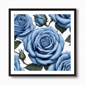 Blue Roses Seamless Pattern 4 Art Print