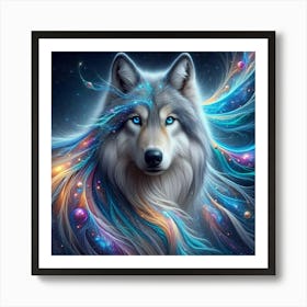 Electric Fantasy Wild Wolf Face 2 Art Print