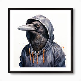 Watercolour Cartoon Crow In A Hoodie 1 Art Print