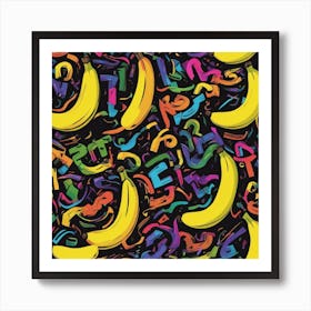 An Image Of A Banane With Letters On A Black Background, In The Style Of Bold Lines, Vivid Colors, G (3) Art Print