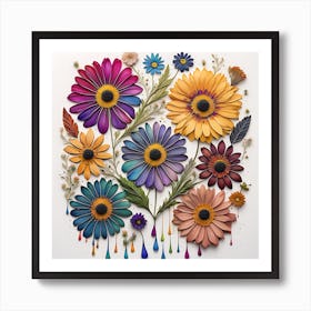 Flowers On A White Background Art Print