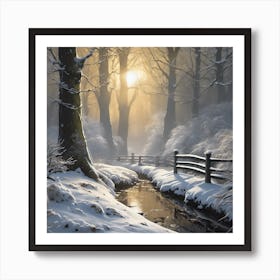 Winter Woodland Stream Art Print