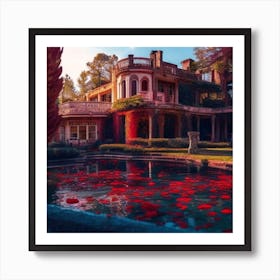 A Forgotten Decrepit Mansion In A Rose filled forest Art Print