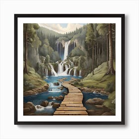 Bridge Over A Waterfall Art Print