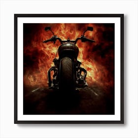Motorcycle In Flames Art Print