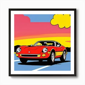 Vibrant Retro Drive Comic Illustration Art Print