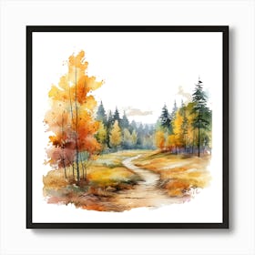 Watercolor Autumn Forest Path 1 Art Print