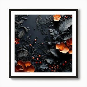 Abstract Black And Orange Flowers Art Print