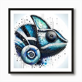 Blue Chameleon - Abstract Line Art Illustration 263 Art Print