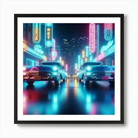 Neon Cars In The City Poster