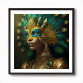 Firefly A Modern Illustration Of A Fierce Native American Warrior Peacock Iguana Hybrid Femme Fatale (14) Art Print