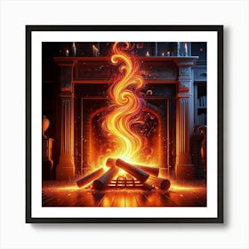 Fire In The Fireplace 1 Art Print