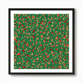 A Pattern Featuring Abstract Geometric Shapes With Edges Rustic Green And Red Colors, Flat Art, 103 Art Print