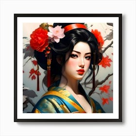 Japan Traditional Geisha Illustration By Ad 157 Art Print