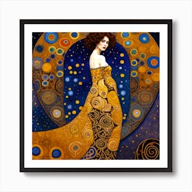 Abstract Portrait of a Brown Hair Beauty In a Dress With Spiral Elements Art Print