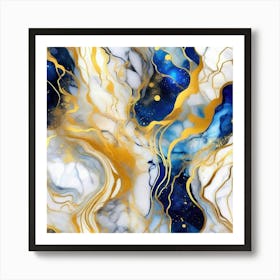 Abstract Gold And Blue Marble Painting Art Print