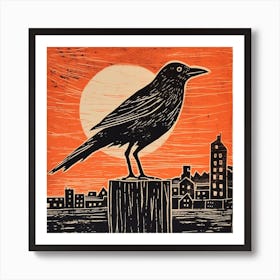Retro Bird Lithograph Crow 4 Art Print