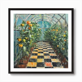 Tomatoes Growing In The Greenhouse Checkerboard 2 Art Print