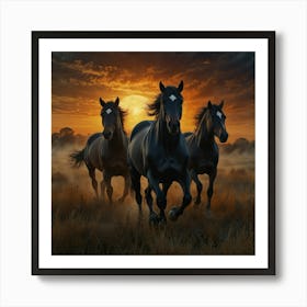 Leonardo Lightning Xl Watercolor Art Three Horses Running Out 0 Art Print