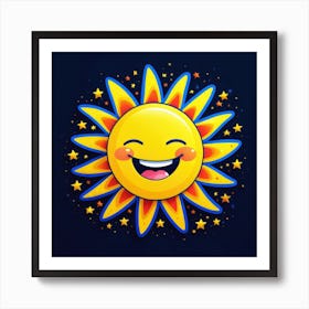 Lovely smiling sun on a blue gradient background 68 Art Print