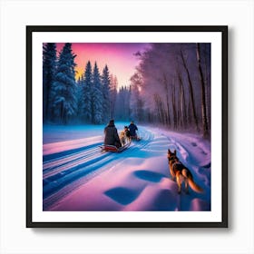 Sledding In The Snow Art Print