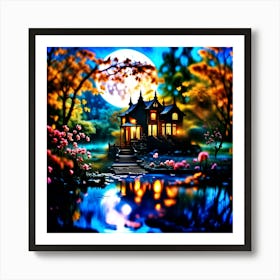 House In The Moonlight Art Print