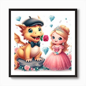 Princess And Dragon 1 Art Print