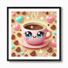 Cute Kawaii Coffee Cup (4) Art Print