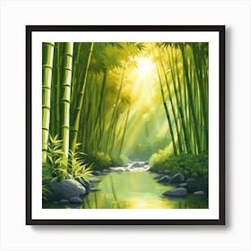 A Stream In A Bamboo Forest At Sun Rise Square Composition 222 Póster