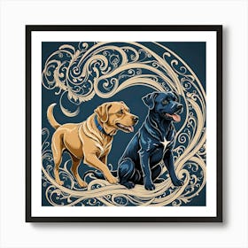 Dog Stuff, Blue, Beige & Honey Art Print
